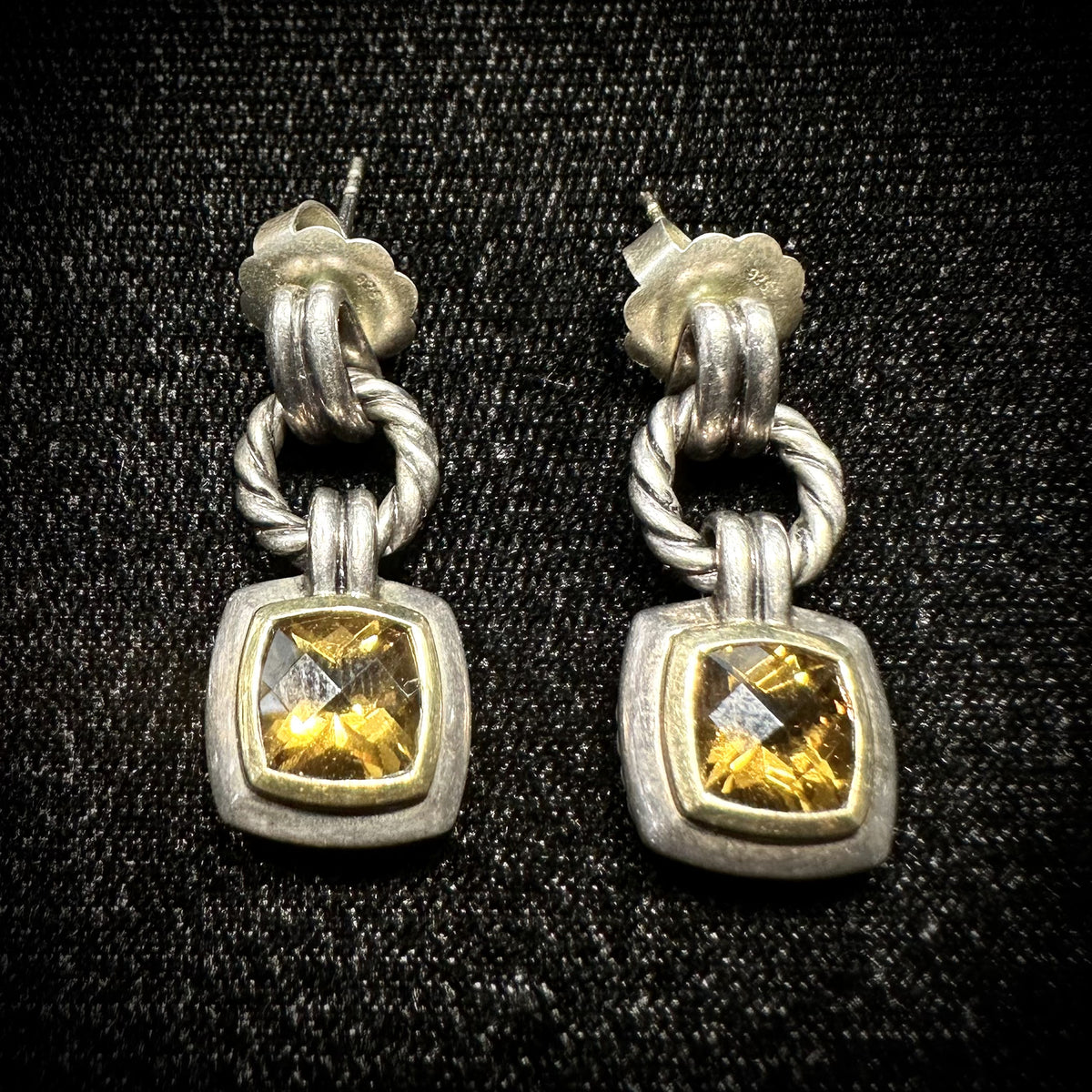 David Yurman Sterling Silver & 18K Gold Citrine Renaissance Dangle/Drop Earrings
