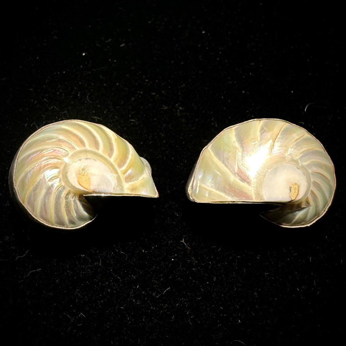 AKR Vintage Sterling Silver Hand Carved Shell MOP Ear Clip Earrings