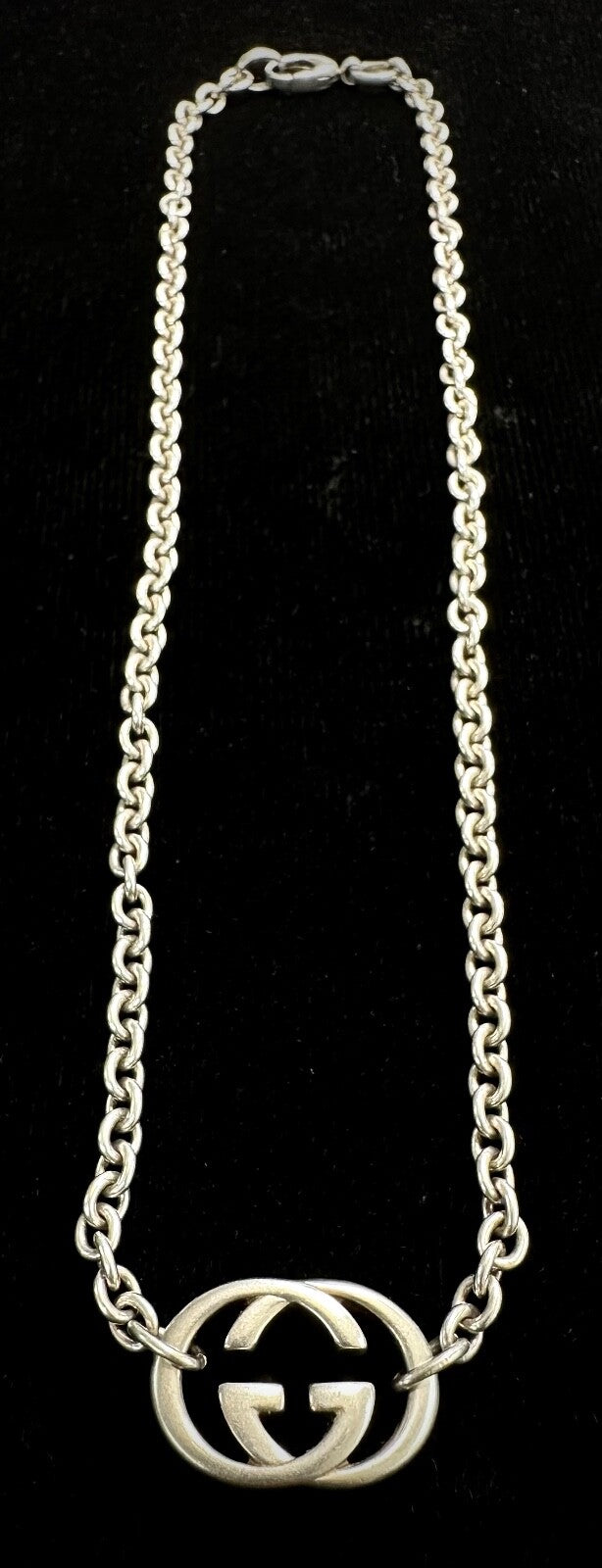 Gucci Italy Sterling Silver Interlocking G Pendant & Rolo Chain Necklace 17.75"
