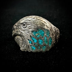 Vintage Sterling Silver Navajo Bald Eagle Crushed Turquoise Inlay Ring Size 10
