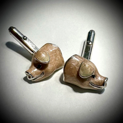 Thistle & Bee Italy Sterling Silver Enameled Pig Head Cufflinks