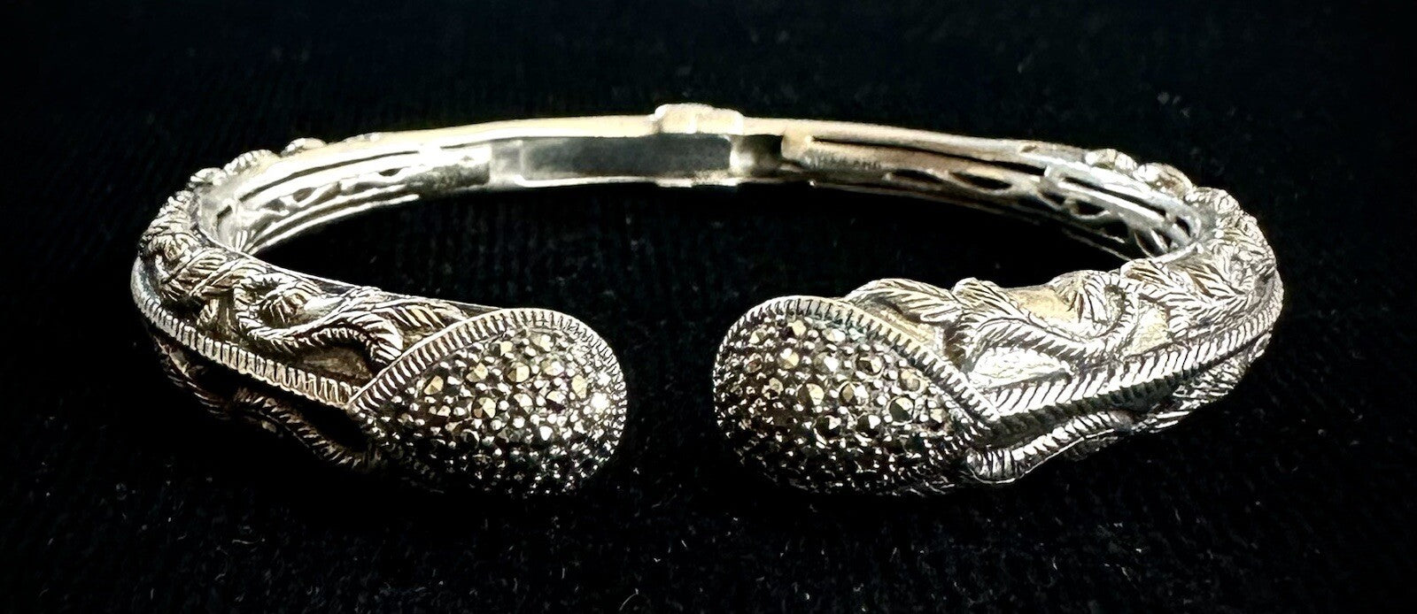 Thailand Sterling Silver Marcasite Cuff Bracelet Bangle 6.75"
