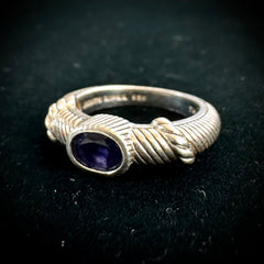 Judith Ripka Sterling Silver Blue Stone Twisted Band Ring Size 7.75