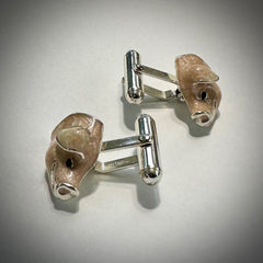 Thistle & Bee Italy Sterling Silver Enameled Pig Head Cufflinks