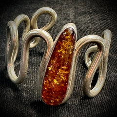 Alex Sanchez Vintage Navajo Solid Sterling Silver Wire Amber Cuff Bracelet 6.25"