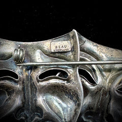 BEAU Vintage Sterling Silver Comedy & Tragedy Mask Brooch Pin