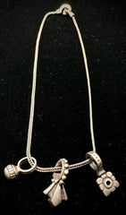 Lisa Jenks Vintage Sterling Silver 3 Charm Franco Necklace 16.5"