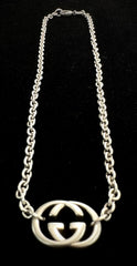 Gucci Italy Sterling Silver Interlocking G Pendant & Rolo Chain Necklace 17.75"