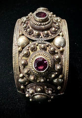 Purple Rhodolite Garnet Siam Sterling Silver Cannetille Vintage Bangle Bracelet