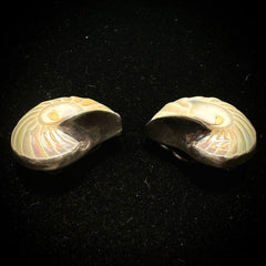 AKR Vintage Sterling Silver Hand Carved Shell MOP Ear Clip Earrings