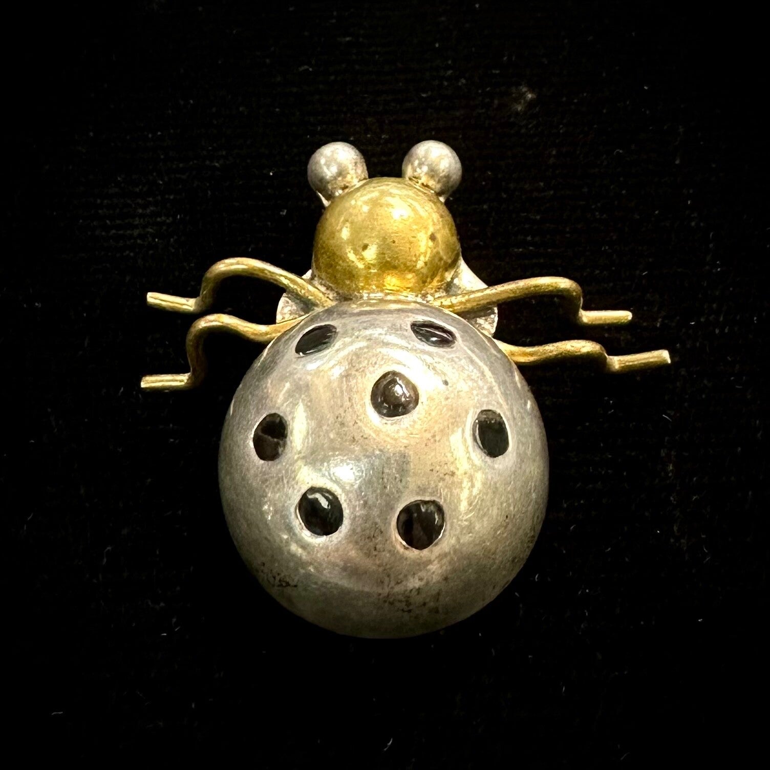 Mexico TAXCO TC-254 Vintage Sterling Silver Brass & Enamel Ladybug Brooch Pin