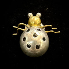 Mexico TAXCO TC-254 Vintage Sterling Silver Brass & Enamel Ladybug Brooch Pin