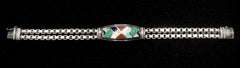 Asch Grossbardt Sterling Silver & 18k Gold Stone Inlay Box Link Bracelet 7"