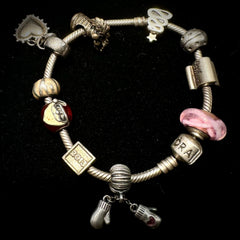 Pandora Moments Sterling Silver Snake Bracelet 7.5" With 10 Charms