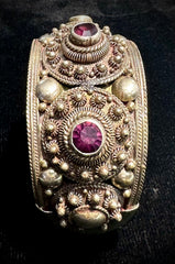 Purple Rhodolite Garnet Siam Sterling Silver Cannetille Vintage Bangle Bracelet