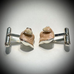Thistle & Bee Italy Sterling Silver Enameled Pig Head Cufflinks