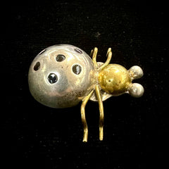Mexico TAXCO TC-254 Vintage Sterling Silver Brass & Enamel Ladybug Brooch Pin