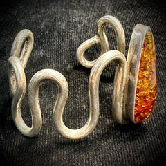 Alex Sanchez Vintage Navajo Solid Sterling Silver Wire Amber Cuff Bracelet 6.25"