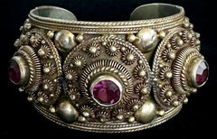 Purple Rhodolite Garnet Siam Sterling Silver Cannetille Vintage Bangle Bracelet