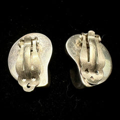 AKR Vintage Sterling Silver Hand Carved Shell MOP Ear Clip Earrings