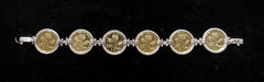 Italy Sterling Silver & Gold Plated 20 Lire Coin Bracelet 8.75"