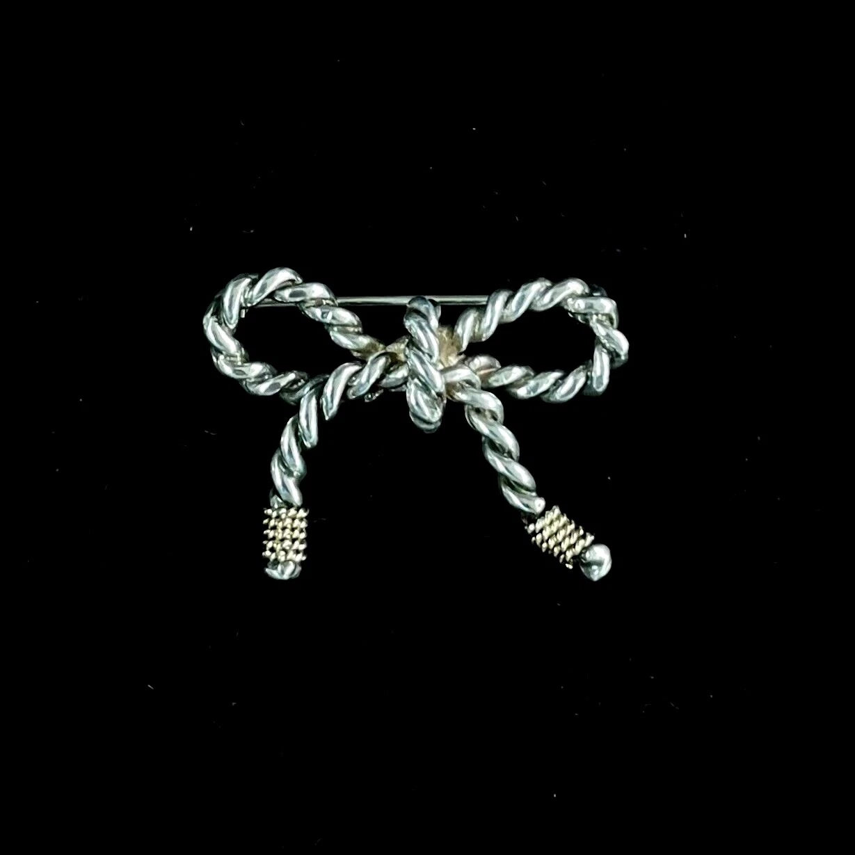 Tiffany & Co. Sterling Silver & 14k Yellow Gold Rope Bow Brooch Pin