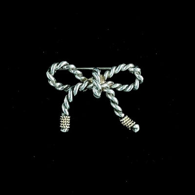 Tiffany & Co. Sterling Silver & 14k Yellow Gold Rope Bow Brooch Pin