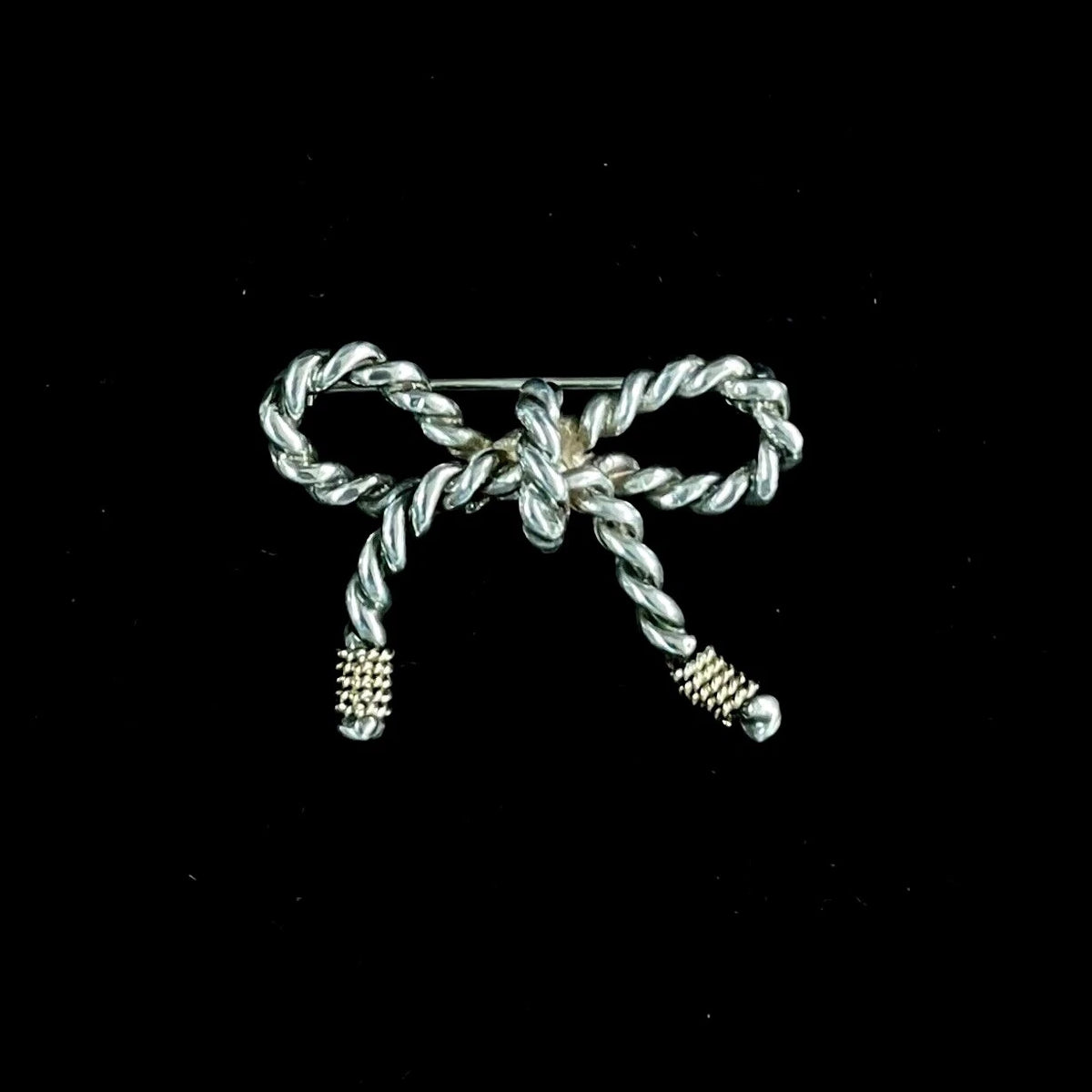 Tiffany & Co. Sterling Silver & 14k Yellow Gold Rope Bow Brooch Pin