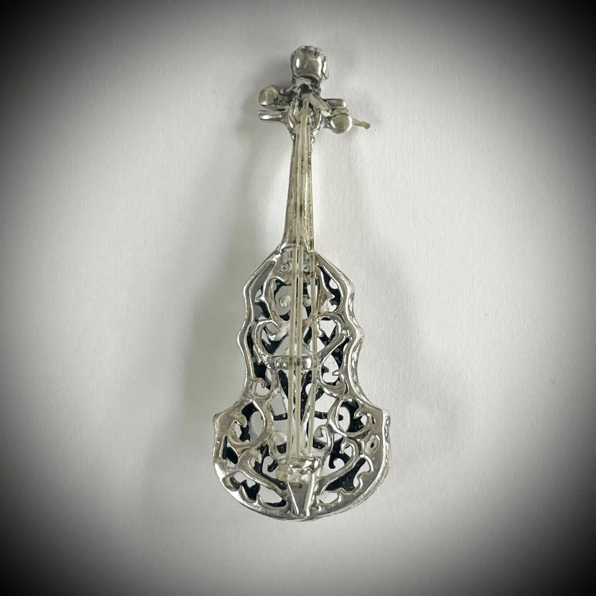 Vintage Sterling Silver Filigree Miniature Standing Guitar/Bass/Violin & Strings