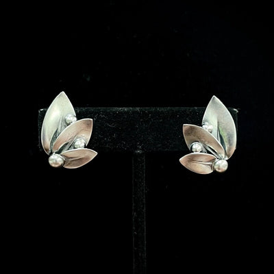 Vintage Denmark N.E. From 925 Sterling Silver Modernist Leaves Ear-clips