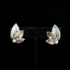 Vintage Denmark N.E. From 925 Sterling Silver Modernist Leaves Ear-clips