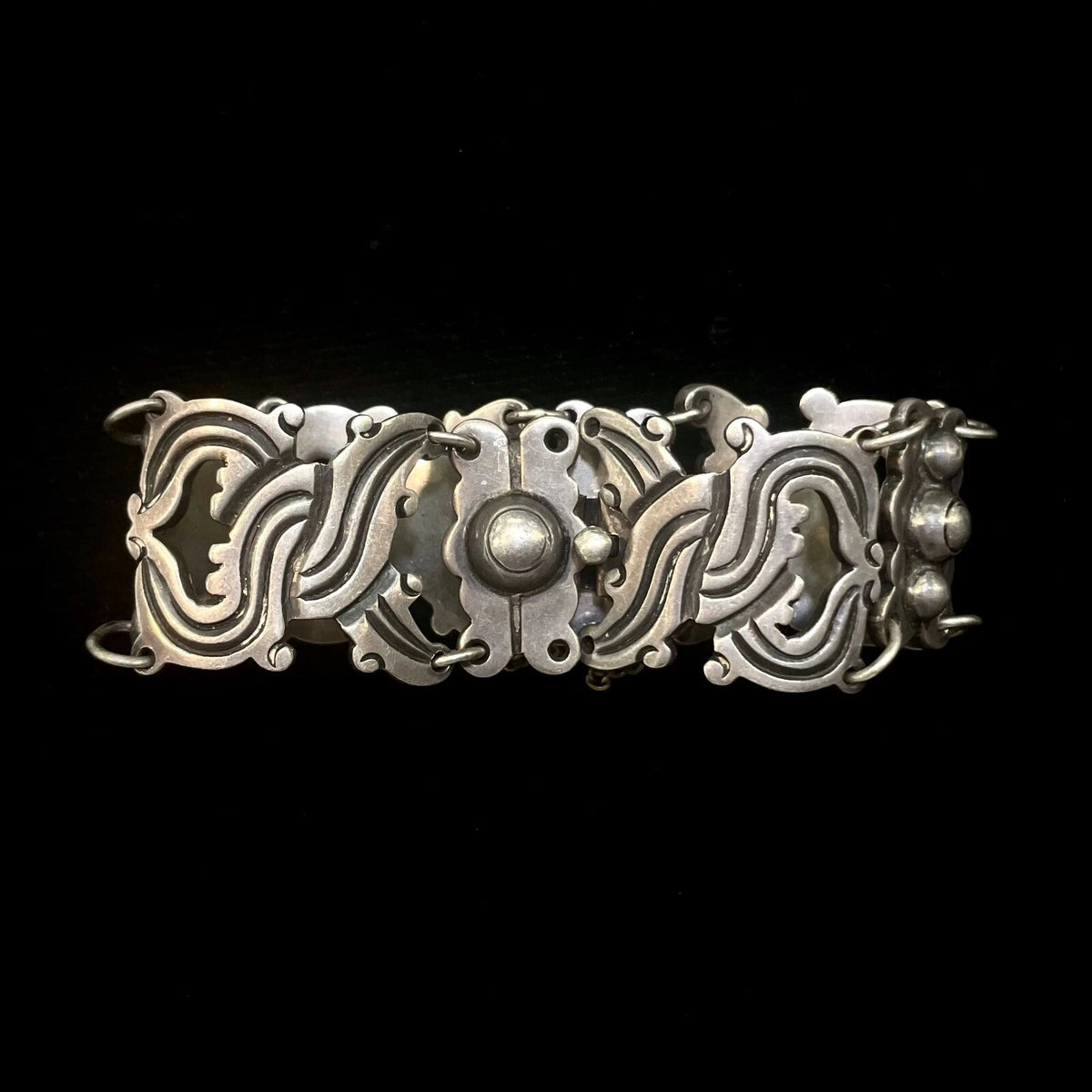 Mexico Vintage Sterling Silver Wide Panel Bracelet