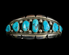 Tommy Moore Vintage Navajo Sterling Silver 7 Kingman Turquoise Cuff Bracelet
