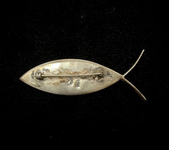 Mexico Vintage Taxco Sterling Silver Ichthys Fish Brooch/Pin With Lapis Lazuli