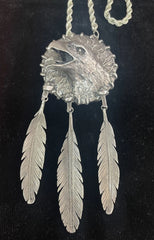 Stan Bentall Vintage Sterling Silver Eagle Feathers Pendant/Brooch & Rope Chain