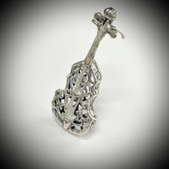 Vintage Sterling Silver Filigree Miniature Standing Guitar/Bass/Violin & Strings