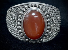 BA Indonesia Vintage Sterling Silver Bangle Bracelet With Red Suarti Carnelian