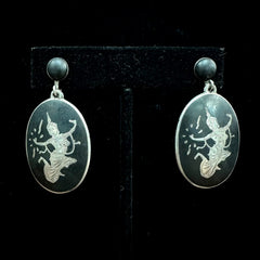 Vintage Siam Niello Sterling Silver Dancing Woman Ear-Clip Earrings