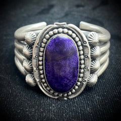 Jeanette Dale Vintage Sterling Silver Cuff Bangle Bracelet With Charoite