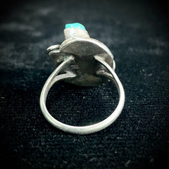 Henry Addikie Native American Navajo Sterling Silver Ring Turquoise & Coral 7.25