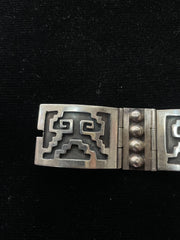 Mexico Vintage Sterling Silver Wide Panel Link Bracelet Marked IF-09