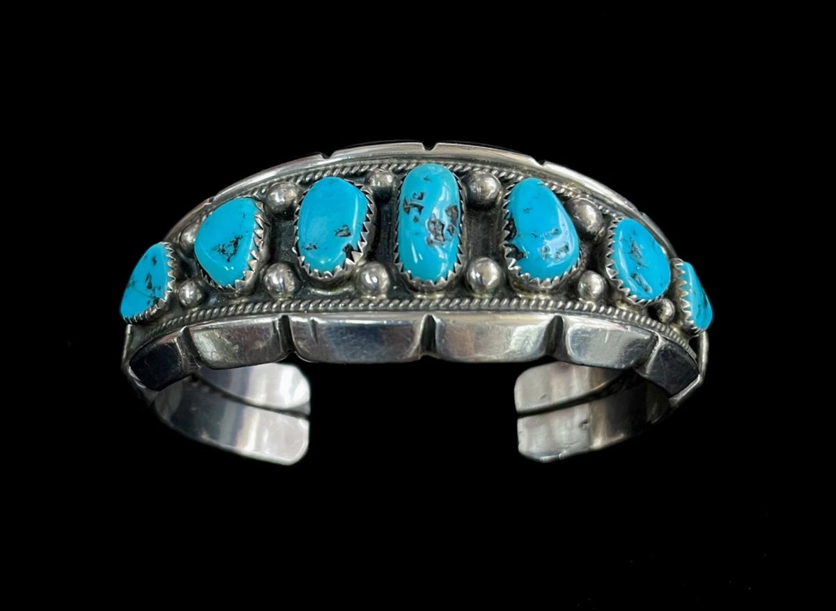 Tommy Moore Vintage Navajo Sterling Silver 7 Kingman Turquoise Cuff Bracelet