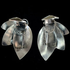 Vintage Denmark N.E. From 925 Sterling Silver Modernist Leaves Ear-clips