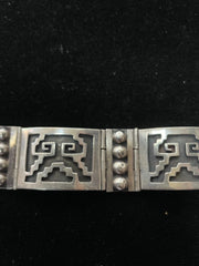 Mexico Vintage Sterling Silver Wide Panel Link Bracelet Marked IF-09