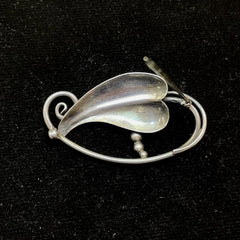 Vintage La Paglia 132 Sterling Silver Bead Leaf Brooch Pin