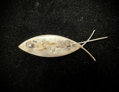 Mexico Vintage Taxco Sterling Silver Ichthys Fish Brooch/Pin With Lapis Lazuli