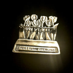 Hand & Hammer Vintage Sterling Silver Tulip Flowers Brooch Pin