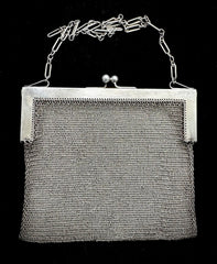 Antique Sterling Silver Mesh Chain Link Purse/Bag With Filigree Floral Pattern
