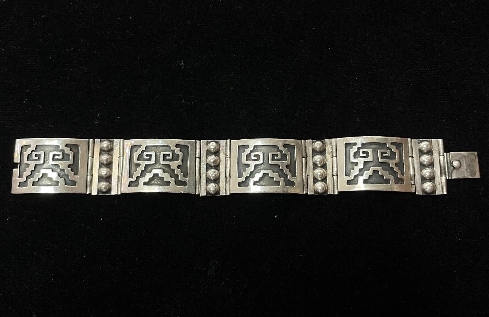 Mexico Vintage Sterling Silver Wide Panel Link Bracelet Marked IF-09