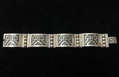 Mexico Vintage Sterling Silver Wide Panel Link Bracelet Marked IF-09
